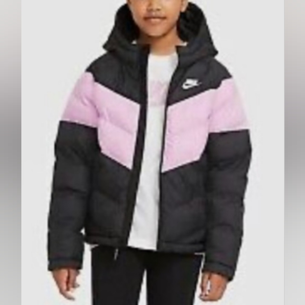 Girls NIKE Puff Coat Black & Chalk Pink - Unisex Size Large (14-16)